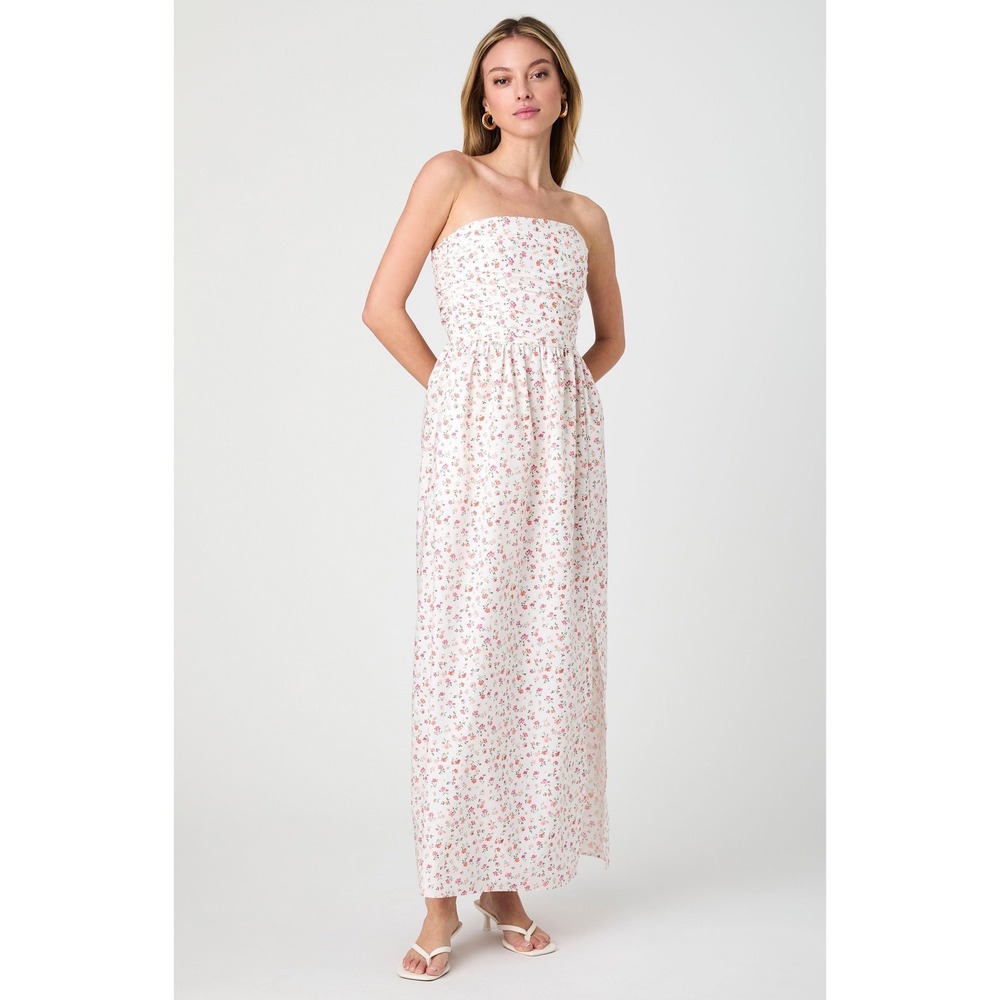 French Connection Strapless Floral Maxi Dress Cerise Pink Multi Cotton - 0 NEW